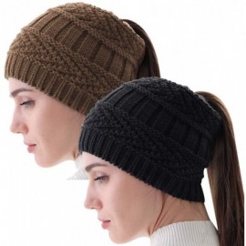 Skullies & Beanies Womens Ponytail Winter Beanie Hat-Warm Knit Messy Bun Ponytail Skull Cap (2pcs-Black&Kahki) - CK18AQ9Y7DM ...