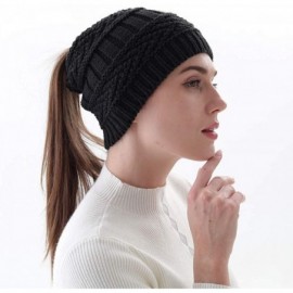 Skullies & Beanies Womens Ponytail Winter Beanie Hat-Warm Knit Messy Bun Ponytail Skull Cap (2pcs-Black&Kahki) - CK18AQ9Y7DM ...