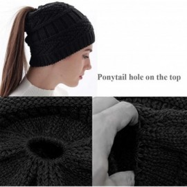 Skullies & Beanies Womens Ponytail Winter Beanie Hat-Warm Knit Messy Bun Ponytail Skull Cap (2pcs-Black&Kahki) - CK18AQ9Y7DM ...