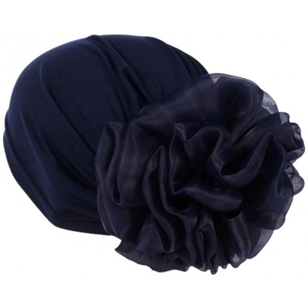 Skullies & Beanies Women Big Flower Turban Hat Head wrap Headwear Cancer Chemo Beanie Cap Hair Loss Cover - Navy - CS18UTS78Q...