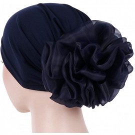 Skullies & Beanies Women Big Flower Turban Hat Head wrap Headwear Cancer Chemo Beanie Cap Hair Loss Cover - Navy - CS18UTS78Q...
