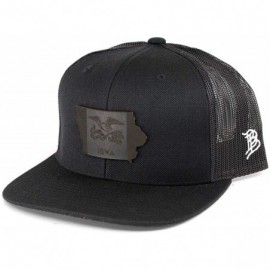 Baseball Caps Iowa 'The 29' Black Leather Patch Hat Flat Trucker - Heather Grey/Black - CS18IGORM76 $36.55