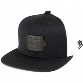 Baseball Caps Iowa 'The 29' Black Leather Patch Hat Flat Trucker - Heather Grey/Black - CS18IGORM76 $36.55