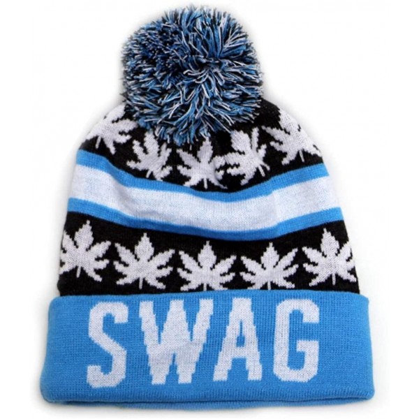 Skullies & Beanies Sk1162 Swag Leaves Pom Pom Beanie Hats - Dark Grey/Teal - CS11PN35TRZ $17.50