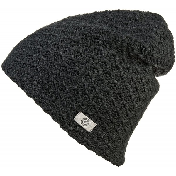 Skullies & Beanies Evony Warm Thick Slouch Beanie - Textured Knit with Soft Inner Lining - One Size - Dark Grey - CA18925ND7L...