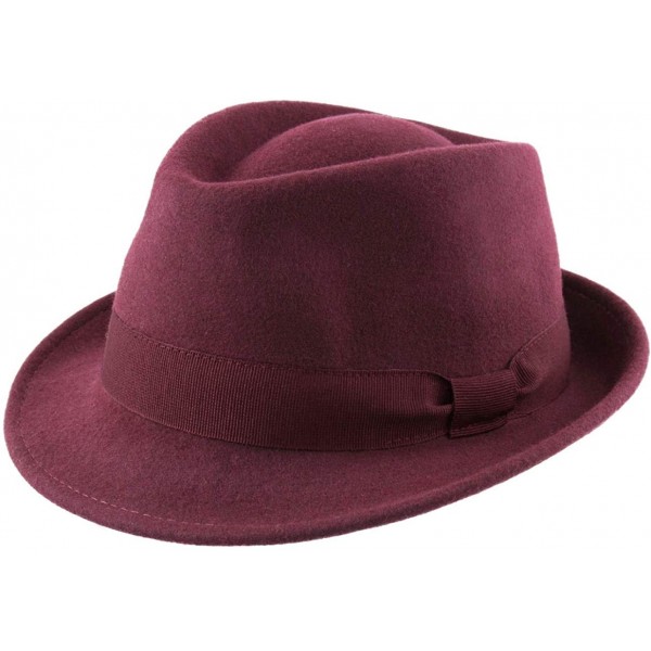 Fedoras Trilby Wool Felt Trilby Hat - Bordeaux - CB1884YY0ER $24.91