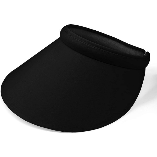 Sun Hats Women's Summer Sun UV Protection Visor Wide Brim Clip on Beach Pool Golf Cap Hat - Black - CW189XO5552 $14.17