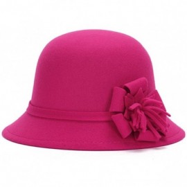 Bomber Hats Fahion Style Woolen Cloche Bucket Hat with Flower Accent Winter Hat for Women - Rose-b - CA1208QHEN3 $17.65
