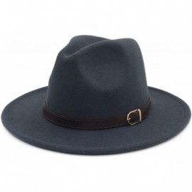 Fedoras Classic Wide Brim Women Men Fedora Hat with Belt Buckle Felt Panama Hat - E Gray - CU18A8EECOZ $15.26