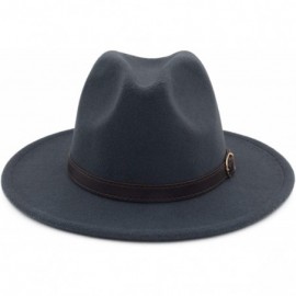 Fedoras Classic Wide Brim Women Men Fedora Hat with Belt Buckle Felt Panama Hat - E Gray - CU18A8EECOZ $15.26