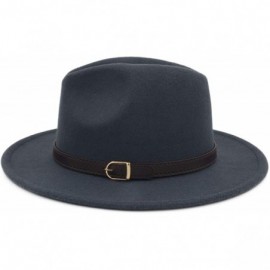 Fedoras Classic Wide Brim Women Men Fedora Hat with Belt Buckle Felt Panama Hat - E Gray - CU18A8EECOZ $15.26