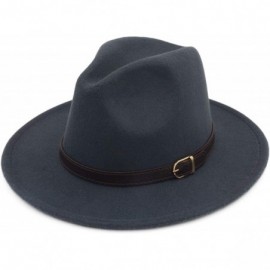Fedoras Classic Wide Brim Women Men Fedora Hat with Belt Buckle Felt Panama Hat - E Gray - CU18A8EECOZ $24.99