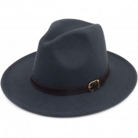 Fedoras Classic Wide Brim Women Men Fedora Hat with Belt Buckle Felt Panama Hat - E Gray - CU18A8EECOZ $15.26