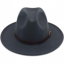 Fedoras Classic Wide Brim Women Men Fedora Hat with Belt Buckle Felt Panama Hat - E Gray - CU18A8EECOZ $15.26