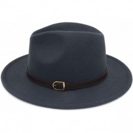 Fedoras Classic Wide Brim Women Men Fedora Hat with Belt Buckle Felt Panama Hat - E Gray - CU18A8EECOZ $24.99
