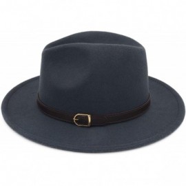 Fedoras Classic Wide Brim Women Men Fedora Hat with Belt Buckle Felt Panama Hat - E Gray - CU18A8EECOZ $15.26