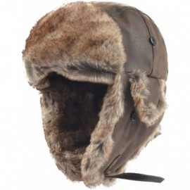 Bomber Hats Russian Trapper Soviet Ushanka Bomber Hat - Leather Earflap Fur Lined Winter Cap for Men Women - Brown/Faux Fur -...