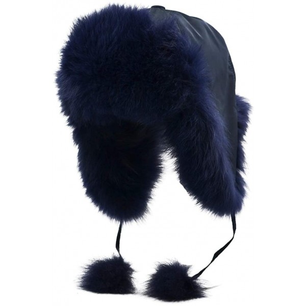 Bomber Hats Fox Fur Russian Trooper Style Hat Adult Winter Ushanka Snow Hat - Navy Blue Fur & Black Exterior - CN18HZEDXQW $3...