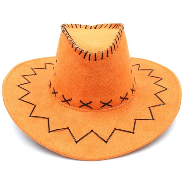 Cowboy Hats Fashion Unisex Adult Western Cowboy Cowgirl Caps Wide Brim Sun Hats - Orange - C8188G5YILG $9.32