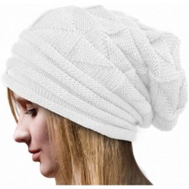 Skullies & Beanies Unisex Plain Long Beanie - Whtie B - CA18KOD5CAI $7.42