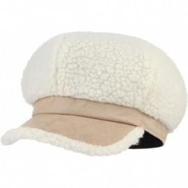 Newsboy Caps Women's Winter Fleece Suede Cabbie Newsboy Beret Hat Warm Casual Paperboy Visor Hat Cap - White - C018IRD8A9N $8.45