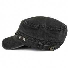 Baseball Caps Distressed Flat Top Metallic Studded Frayed Cadet Style Army Cap - Black - CB185OO94KQ $12.18