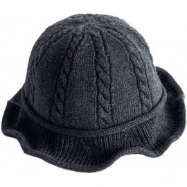 Bucket Hats Winter Knitted Wool Hat Women Bucket Hat Foldable Bow Warm Soft Cloche Cap - Dark Gray - C118IHSRLXI $14.06
