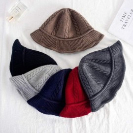 Bucket Hats Winter Knitted Wool Hat Women Bucket Hat Foldable Bow Warm Soft Cloche Cap - Dark Gray - C118IHSRLXI $14.06