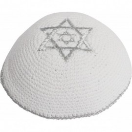 Skullies & Beanies Star of David Jewish KippahHatFor Men & Kids with Clip Beautifully Knitted - White & Silver - CX18808WWZQ ...