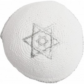 Skullies & Beanies Star of David Jewish KippahHatFor Men & Kids with Clip Beautifully Knitted - White & Silver - CX18808WWZQ ...