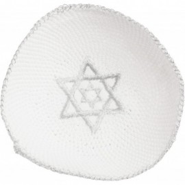 Skullies & Beanies Star of David Jewish KippahHatFor Men & Kids with Clip Beautifully Knitted - White & Silver - CX18808WWZQ ...