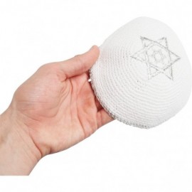 Skullies & Beanies Star of David Jewish KippahHatFor Men & Kids with Clip Beautifully Knitted - White & Silver - CX18808WWZQ ...