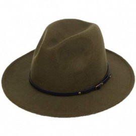 Fedoras 1PCS Wool Blend Fedora Hat with Belt Buckle Brim Hat Derby Cap Jazz Hat(Khaki) - Army Green - CU18ZT0UX7A $47.62