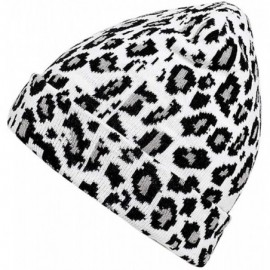 Skullies & Beanies Soft Stretch Cable Knit Skull Cap Cuff Beanie Warm Winter Leopard Hat for Unisex - White - CD18NS0Y0C0 $7.07
