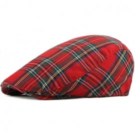 Newsboy Caps Womens Plaid Flat Cap Mens Ivy Gastby Cabbie Cap Unisex Cotton Newsboy Cap - 101_red - CO18SXTAAZY $26.79