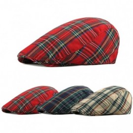 Newsboy Caps Womens Plaid Flat Cap Mens Ivy Gastby Cabbie Cap Unisex Cotton Newsboy Cap - 101_red - CO18SXTAAZY $26.79