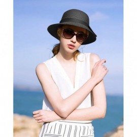 Sun Hats Women's Wide Brim Straw Sun Hat w/Large Decorative Bow and Drawstring - Black - C018CHUHSCW $12.84