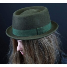 Fedoras Classic Porkpie Wool Felt Pork Pie Hat - Vert - CK12O0QF1LU $40.43