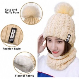 Skullies & Beanies Womens Knit Scarf Beanie Hat 2PCS Set Fleece Lined Pom Skull Cap Scarves Soft Warm Winter Gift Set - Beige...