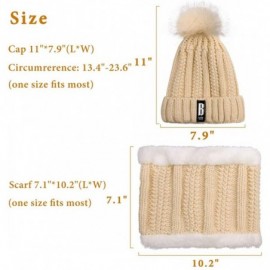 Skullies & Beanies Womens Knit Scarf Beanie Hat 2PCS Set Fleece Lined Pom Skull Cap Scarves Soft Warm Winter Gift Set - Beige...