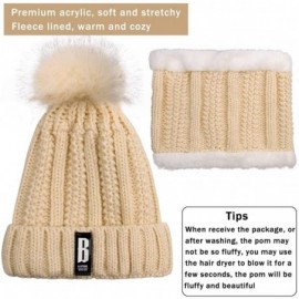 Skullies & Beanies Womens Knit Scarf Beanie Hat 2PCS Set Fleece Lined Pom Skull Cap Scarves Soft Warm Winter Gift Set - Beige...