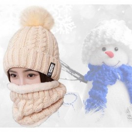 Skullies & Beanies Womens Knit Scarf Beanie Hat 2PCS Set Fleece Lined Pom Skull Cap Scarves Soft Warm Winter Gift Set - Beige...