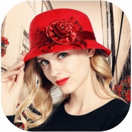 Bucket Hats Vintage Felt Cloche Hat Winter Floral Fedora Bucket Hat Bowler Hats - Red - CO18HOST0E7 $17.95