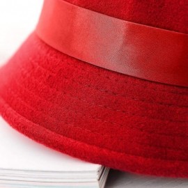 Bucket Hats Vintage Felt Cloche Hat Winter Floral Fedora Bucket Hat Bowler Hats - Red - CO18HOST0E7 $17.95