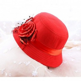 Bucket Hats Vintage Felt Cloche Hat Winter Floral Fedora Bucket Hat Bowler Hats - Red - CO18HOST0E7 $17.95