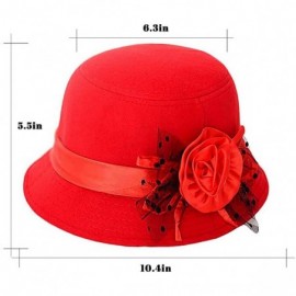 Bucket Hats Vintage Felt Cloche Hat Winter Floral Fedora Bucket Hat Bowler Hats - Red - CO18HOST0E7 $17.95