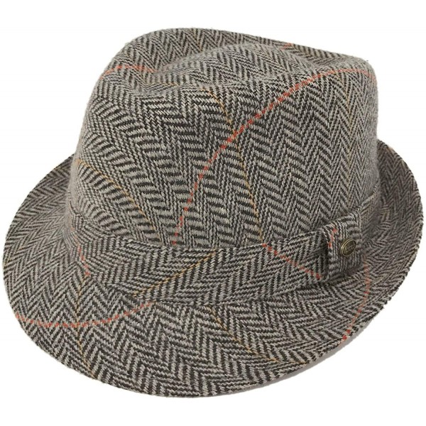Fedoras Men's Classic Wool Herringbone Plaid Winter Fall Derby Fedora Trilby Hat - Gray - CK18YSY4Q7T $17.06