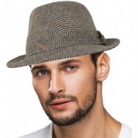 Fedoras Men's Classic Wool Herringbone Plaid Winter Fall Derby Fedora Trilby Hat - Gray - CK18YSY4Q7T $17.06