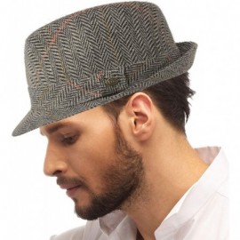 Fedoras Men's Classic Wool Herringbone Plaid Winter Fall Derby Fedora Trilby Hat - Gray - CK18YSY4Q7T $17.06