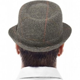 Fedoras Men's Classic Wool Herringbone Plaid Winter Fall Derby Fedora Trilby Hat - Gray - CK18YSY4Q7T $17.06